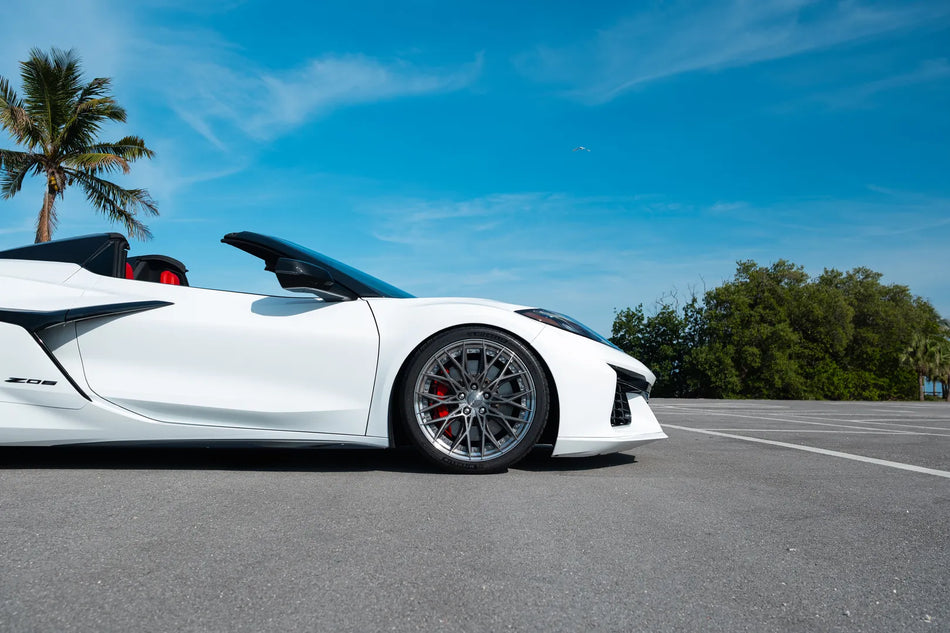 E5 Sebring 2p C8 Corvette 19" Front 20" Rear Wheel and Tire Package - Titanium w/ Polished Lip