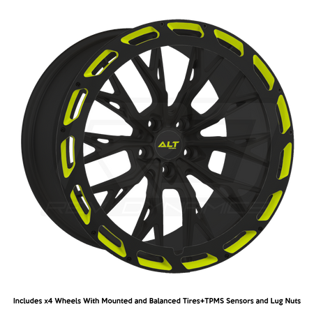 ALT Forged ALT10R C8 Corvette Z06 20x10" Front 21x13" Rear Wheel and Tire Package black and yellow