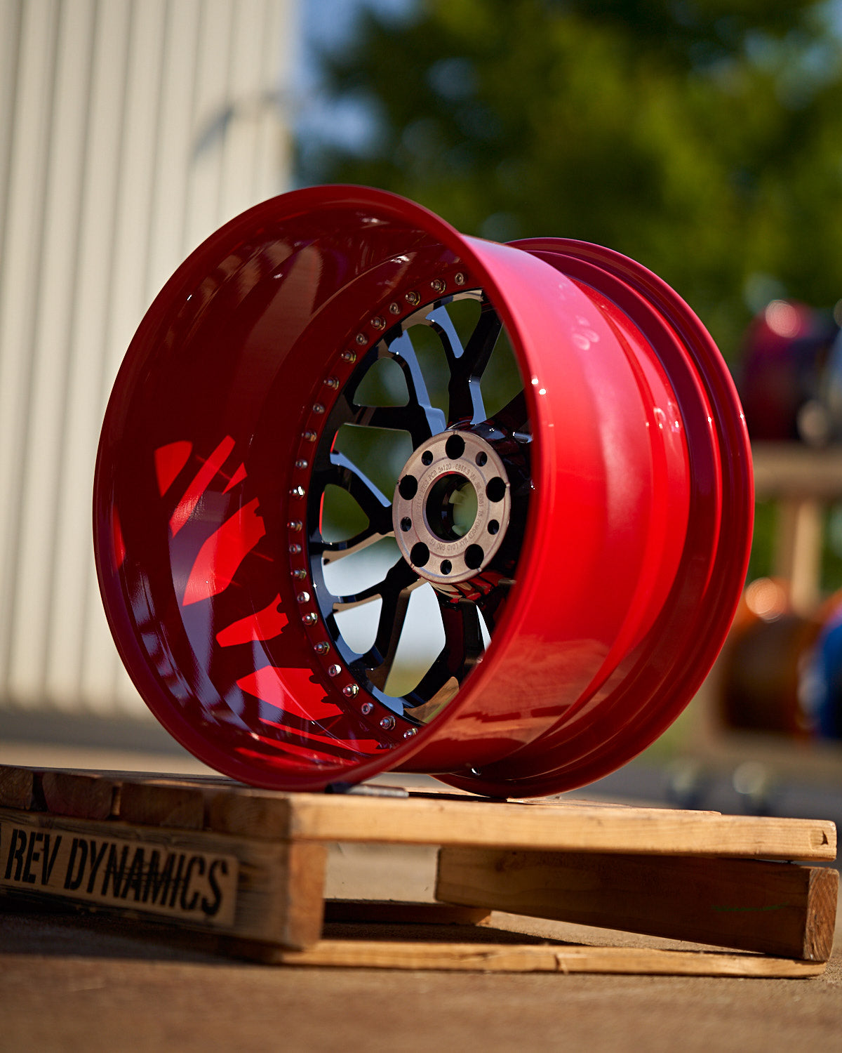 Corvette C8 ALT Forged 2pc Black and Torch Red Powder Coated Wheel by Rev Dynamics