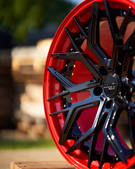 Corvette C8 ALT Forged 2pc Black and Torch Red Powder Coated Wheel by Rev Dynamics