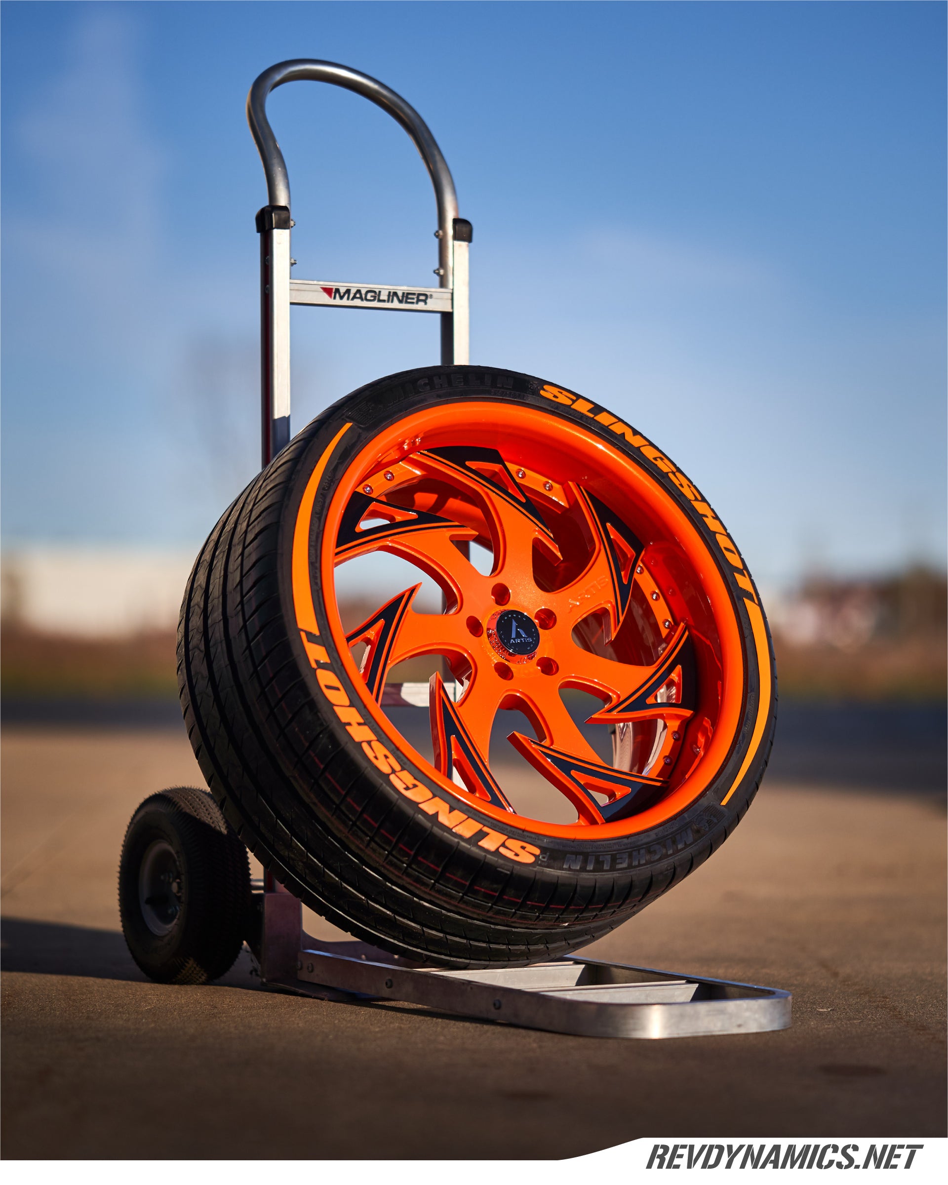 Polaris Slingshot Artis Atomic 22x11 Orange Madness and Black with Tire Lettering