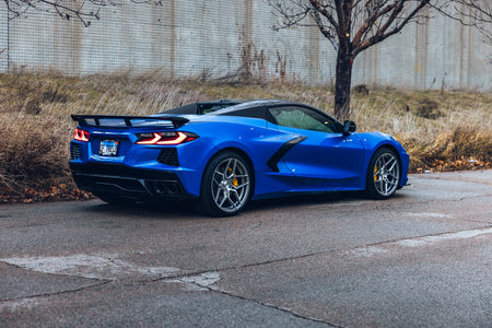 Corvette C8 Blue with Rohana RFX11 Brushed Titanium Wheels Convertible 