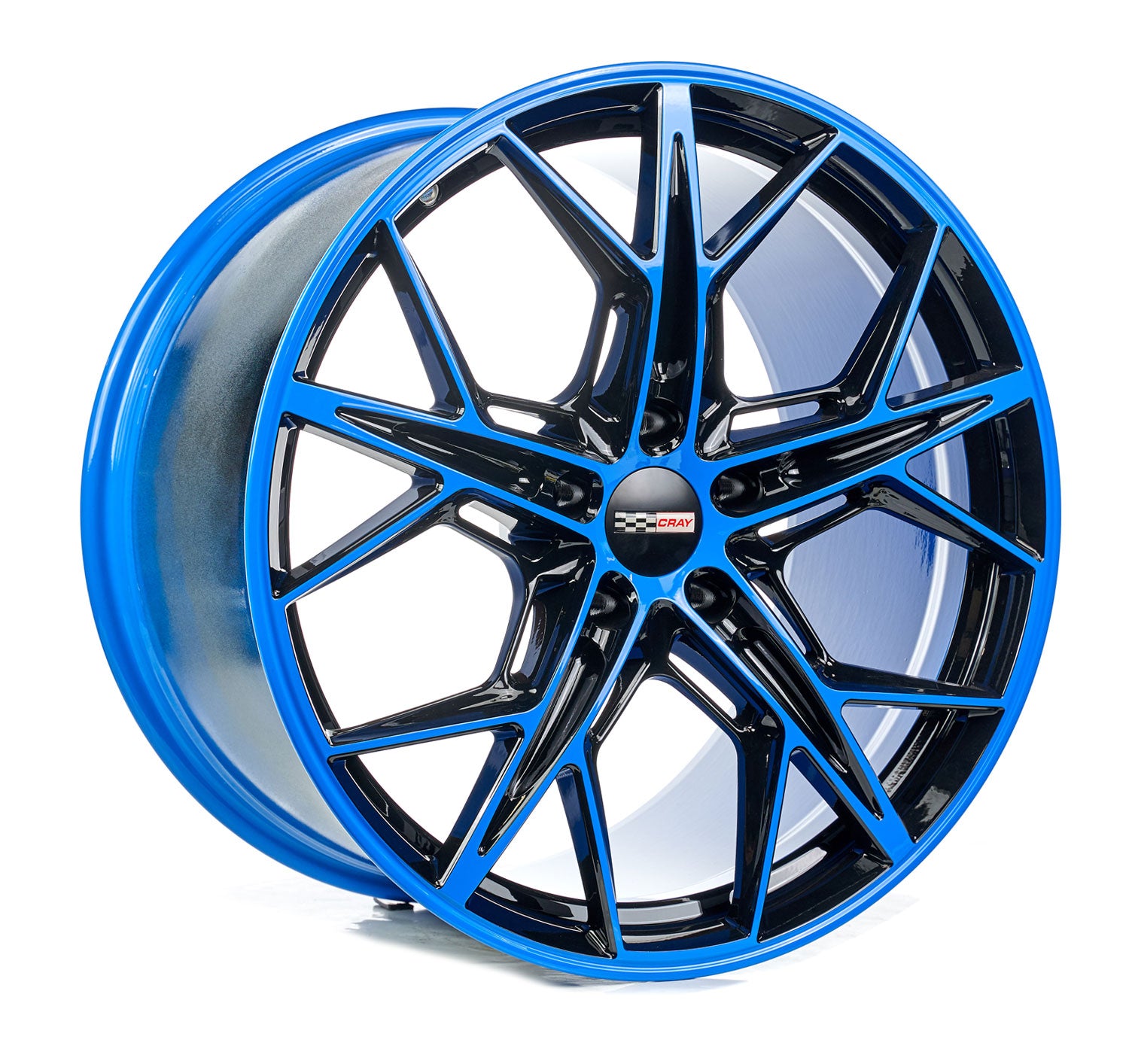 Corvette C8 Rapid blue and black wheel and tire package 20in