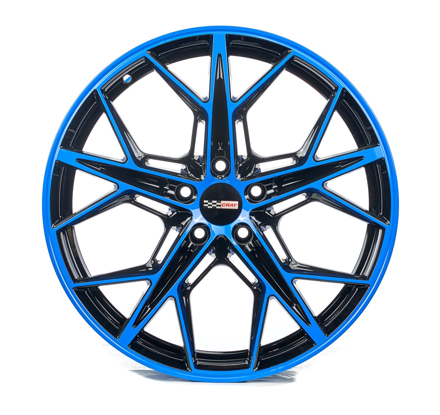 Corvette C8 Rapid blue and black wheel and tire package 20in