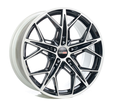 Corvette C8 Carbon Flash and White Rims two tone Wheel and Tire package by rev dynamics