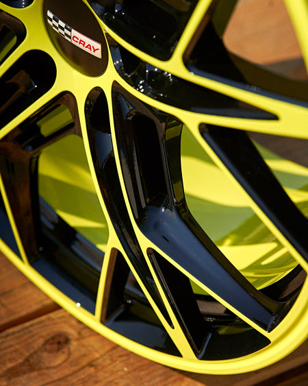 Corvette C8 Z51 Stingray Cray Hammerhead Accelerate Yellow and Black Wheel and tire package