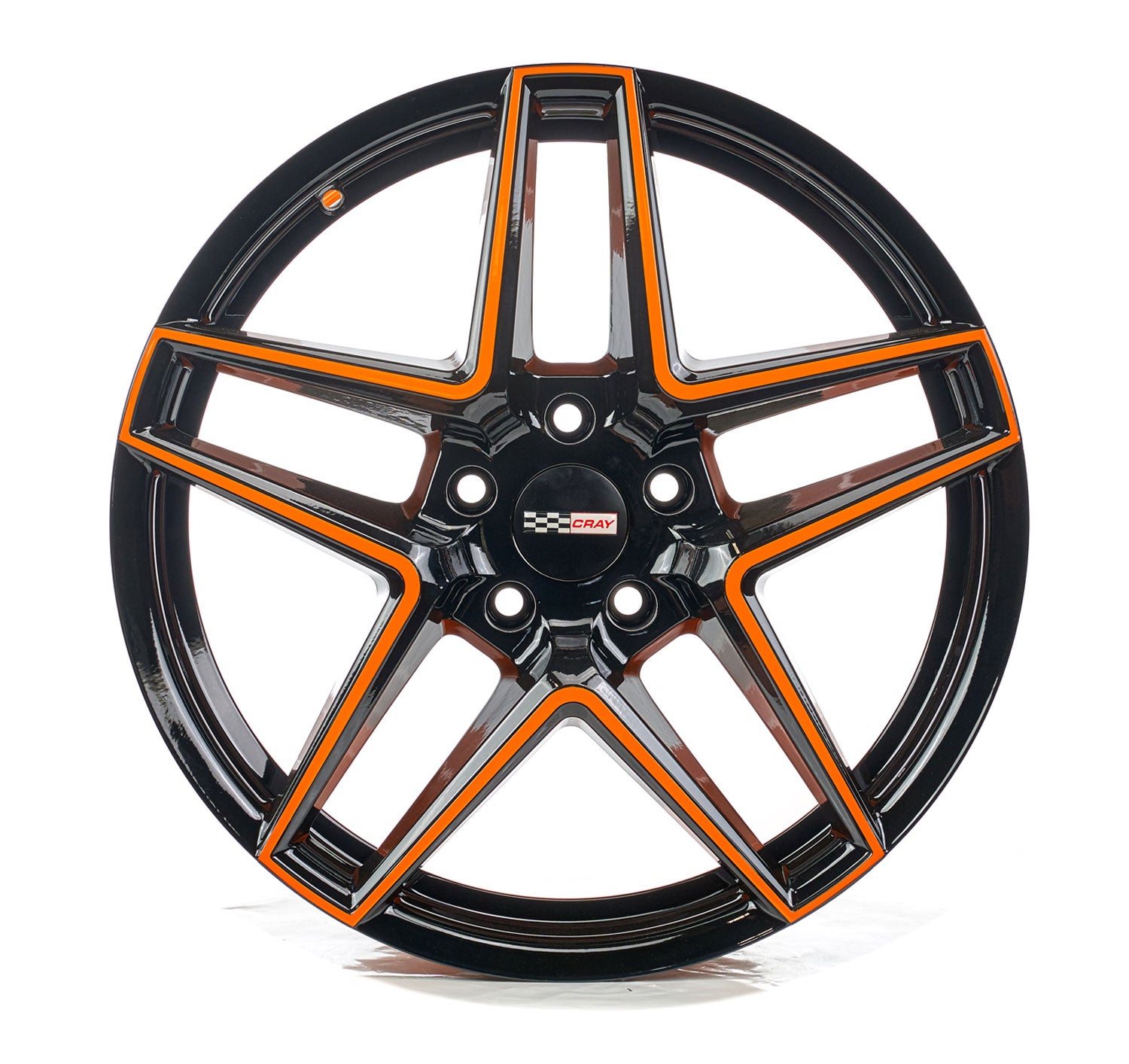 Corvette C8 Cray Panthera Rim in Amplified orange and black custom powder coat color match