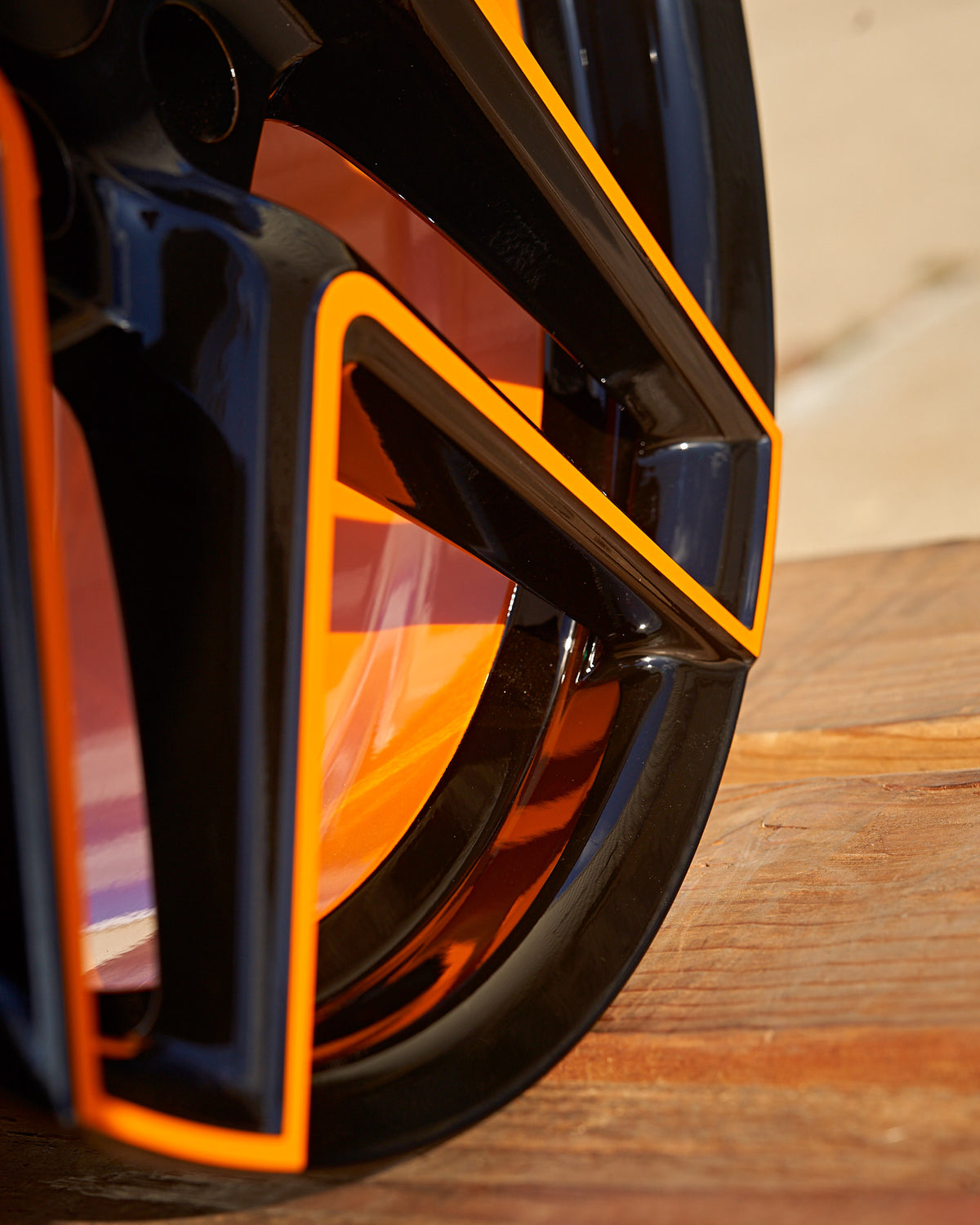 Corvette C8 Cray Panthera Rim in Amplified orange and black custom powder coat color match