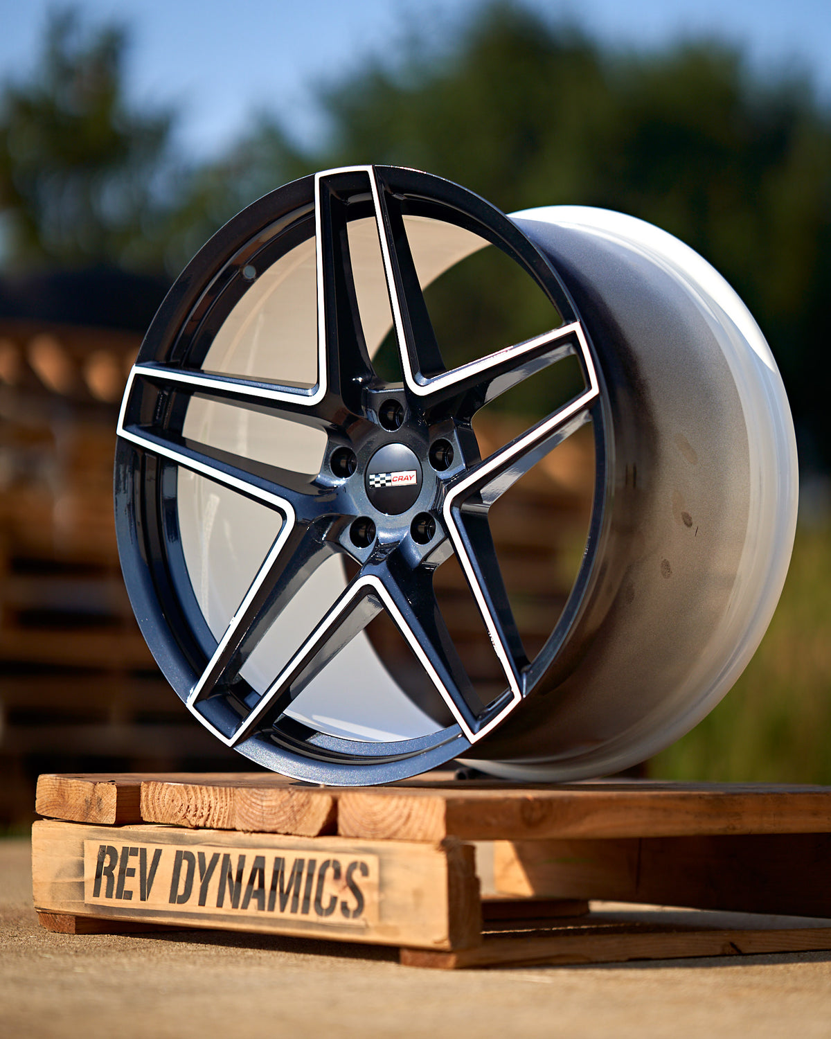 Corvette C8 Cray Panthera Wheel in Carbon Flash Black and White Two tone Rims and Tires