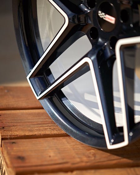 Corvette C8 Cray Panthera Wheel in Carbon Flash Black and White Two tone Rims and Tires