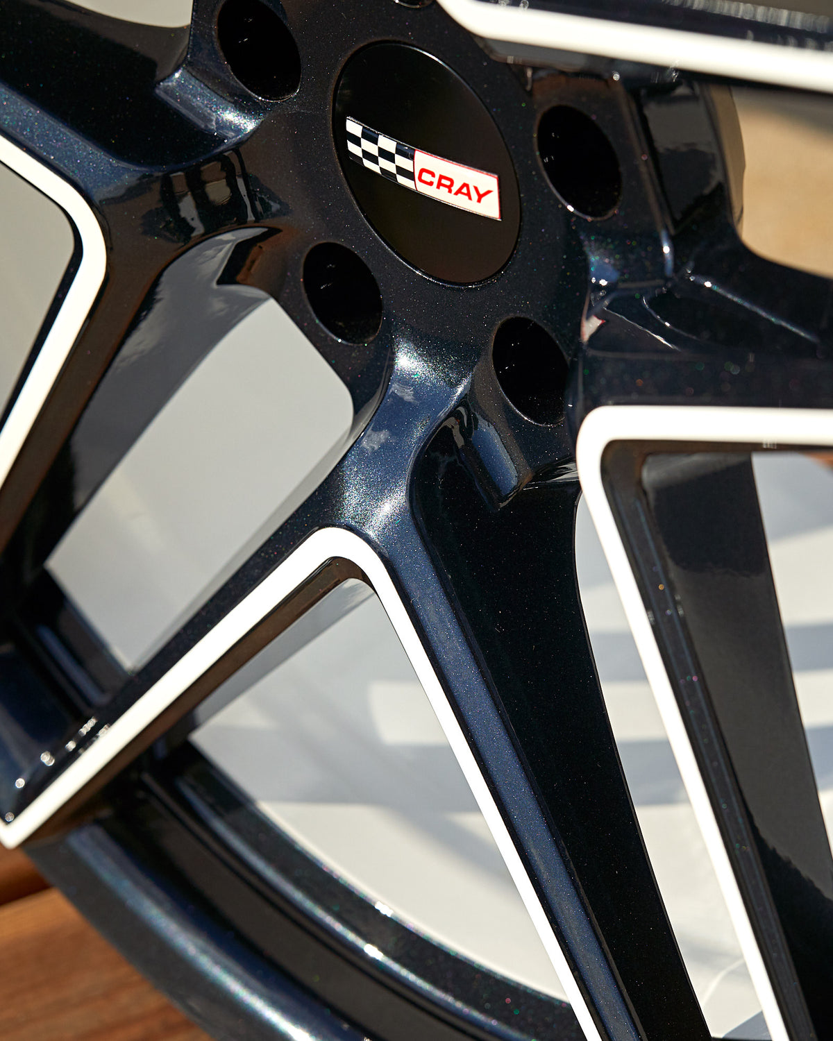 Corvette C8 Cray Panthera Wheel in Carbon Flash Black and White Two tone Rims and Tires