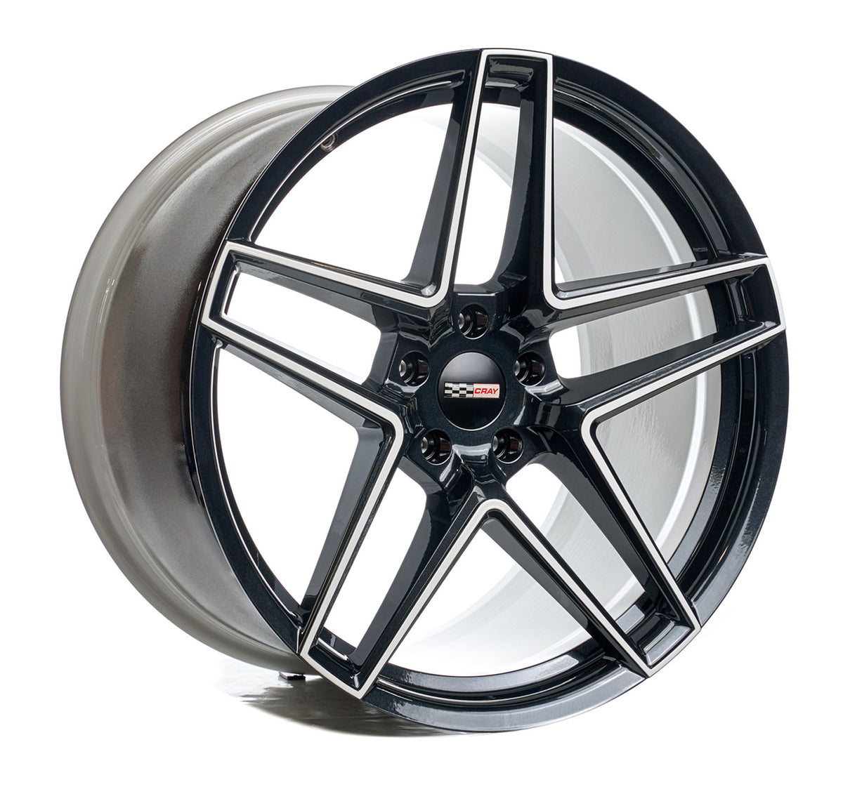 Corvette C8 Cray Panthera Wheel in Carbon Flash Black and White Two tone Rims and Tires