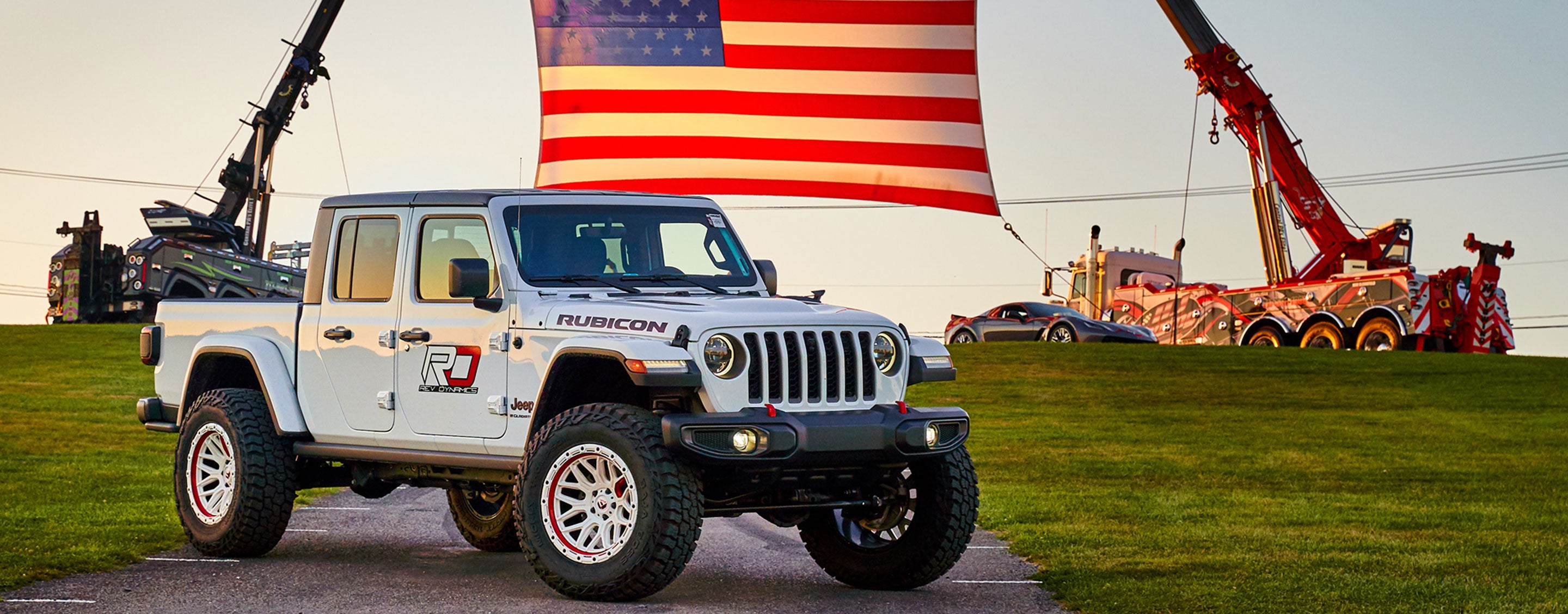 Jeep Gladiator with custom white and red Fuel surge wheels