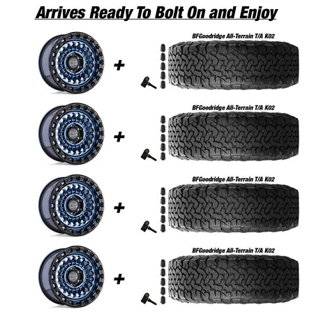 Jeep Gladiator Black Rhino Sentinel Cobalt Blue w/Black Ring 20in wheel and Bfgoodridge All Terrain T/A K02 tire package