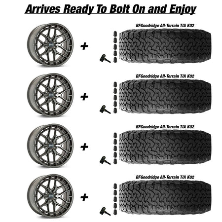 Jeep Gladiator Vossen HFX1 Matte Gunmetal 20in wheel and Bfgoodridge All Terrain T/A K02 tire package