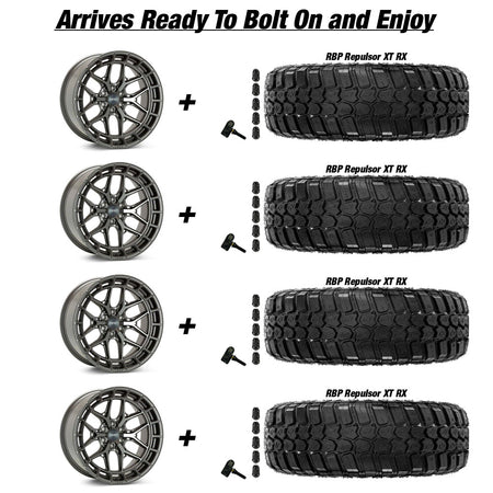 Jeep Gladiator Vossen HFX1 Matte Gunmetal 20in wheel and RBP Repulsor XT RX tire package