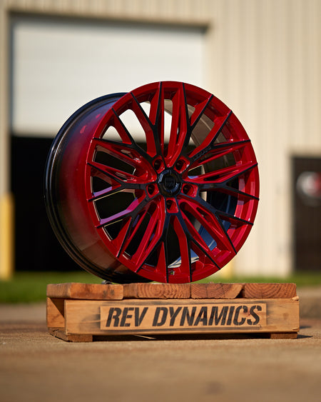 C8 Corvette Stingray 20in 22in Lexani Aries Red Mist and Black Custom powder coated wheel