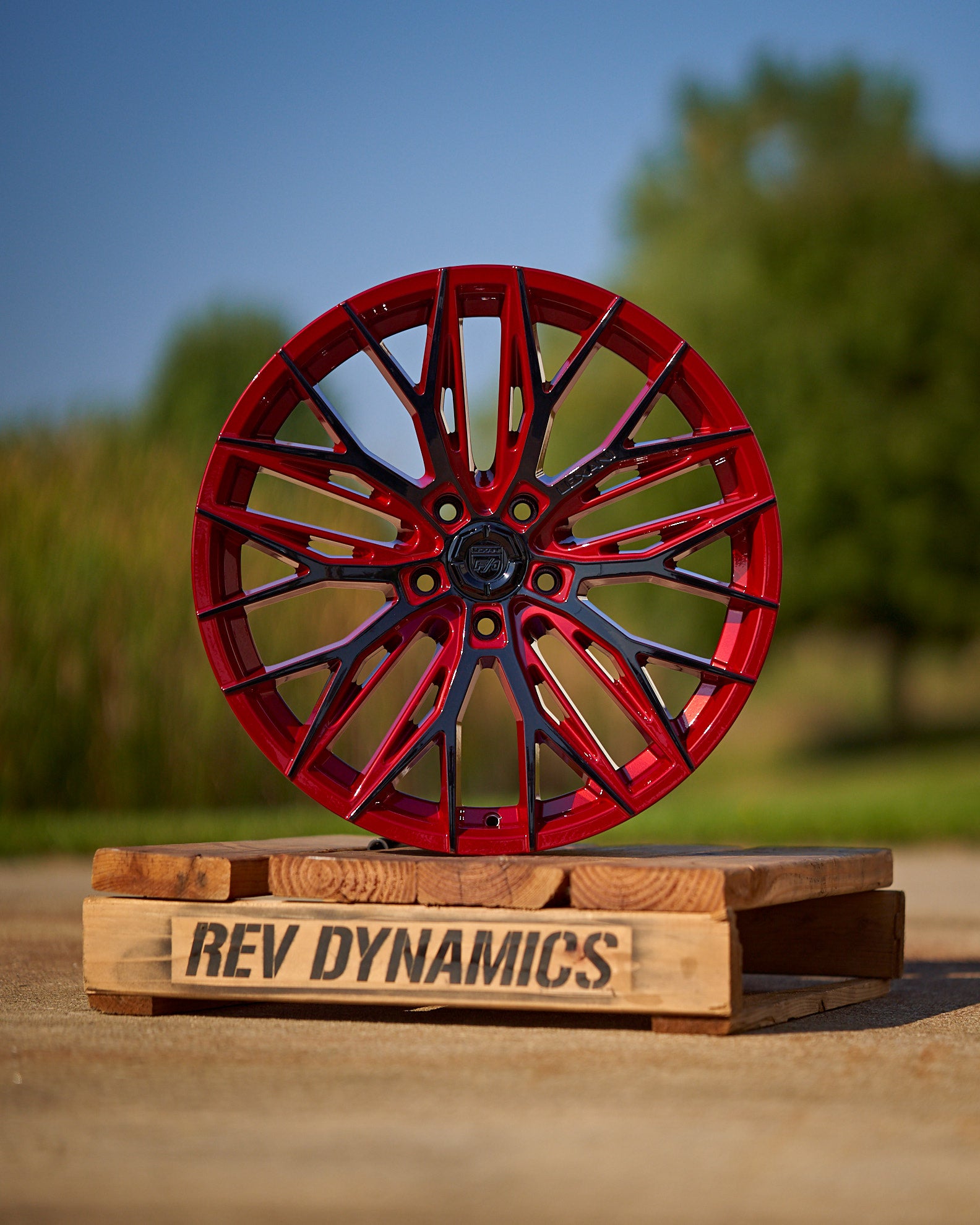 C8 Corvette Stingray 20in 22in Lexani Aries Red Mist and Black Custom powder coated wheel