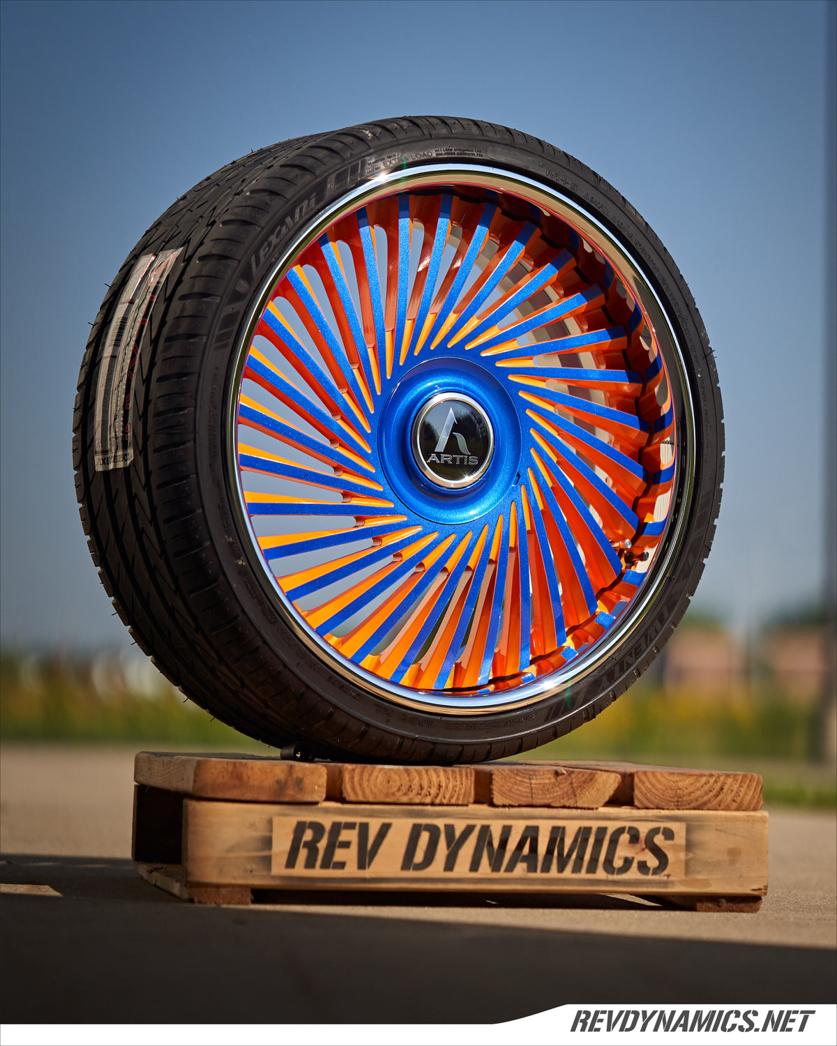 Polaris Slingshot Artis Juicy 20x10" Rim Powdercoated Stealth Blue and Sunrise Orange colors 
