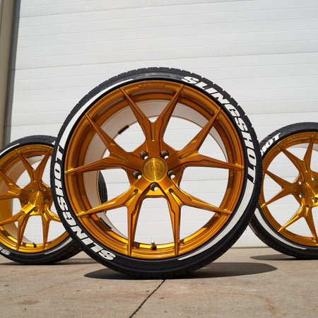 Polaris Slingshot White tire lettering on gold rohana rfx 5 rims