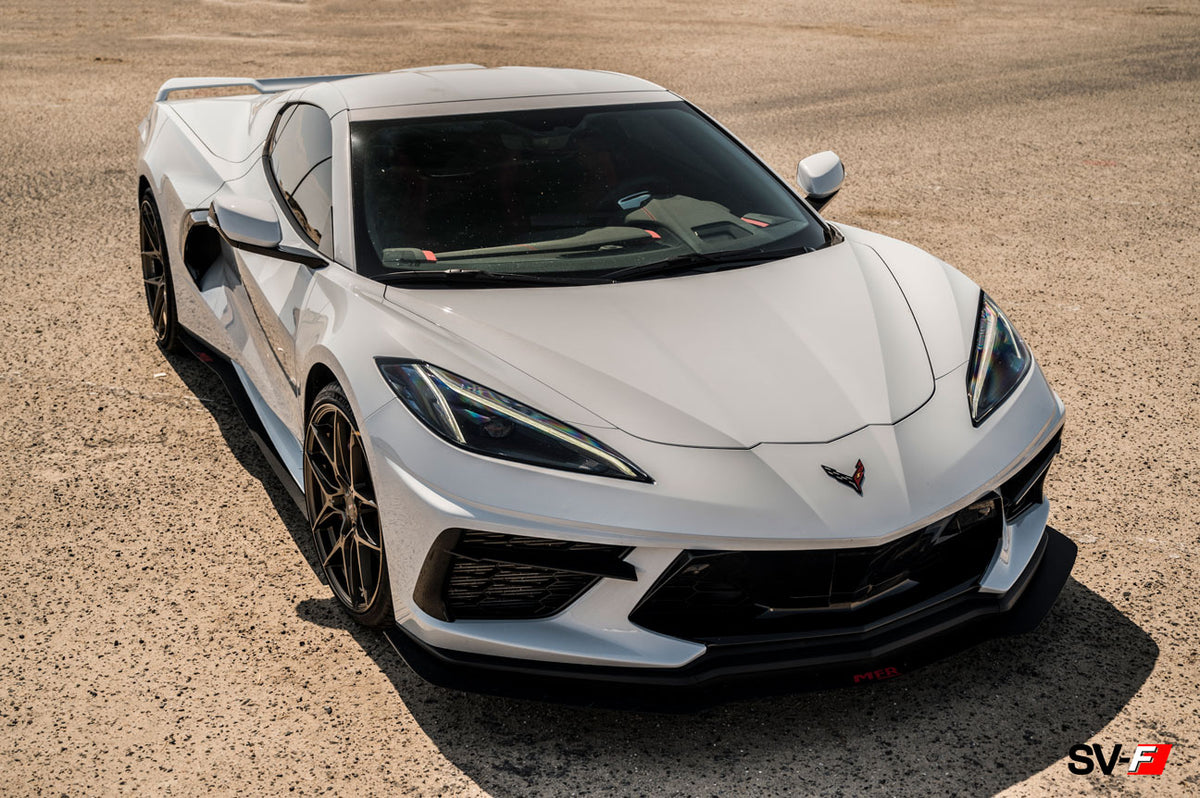 White C8 Corvette with Savini SV-F5 bronze wheels