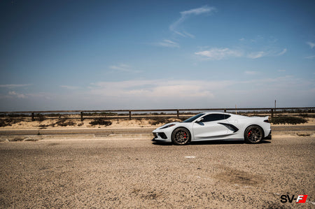 White C8 Corvette with Savini SV-F5 bronze rims flush fitment