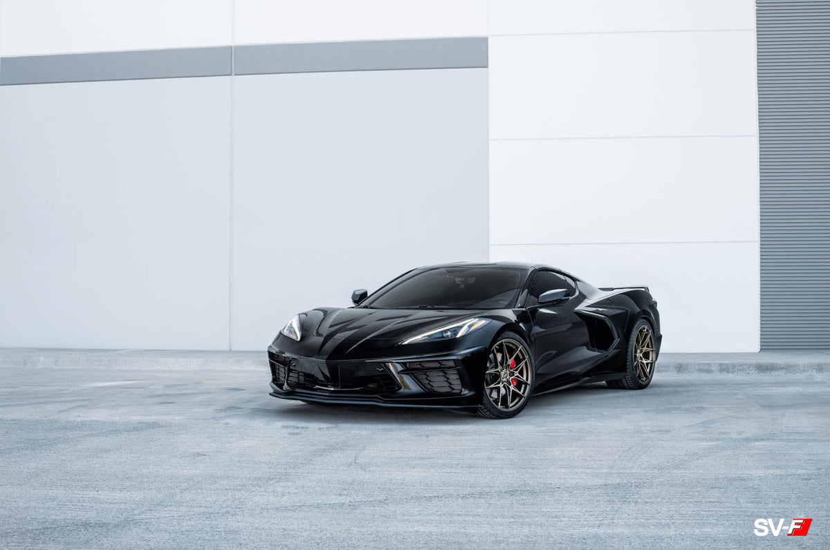 Black C8 Corvette With Bronze Savini SV-F5 Wheels