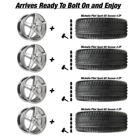 Tesla Model 3 Lexani R-4 Chrome 20in wheel and Michelin Pilot Sport All Season 4 tire package