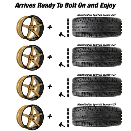 Tesla Model 3 Lexani Savage Bronze wBlack Lip 20in wheel and Michelin Pilot Sport All Season 4 tire package