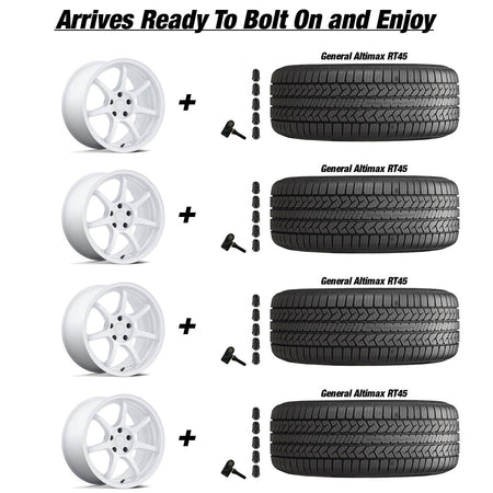 Tesla Model 3 Rotiform BPU Gloss White 19 wheel and General Altimax RT45 tire package