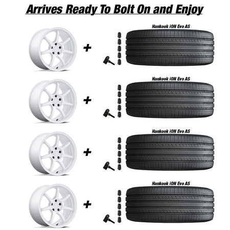 Tesla Model 3 Rotiform BPU Gloss White 19 wheel and Hankook iON Evo AS tire package