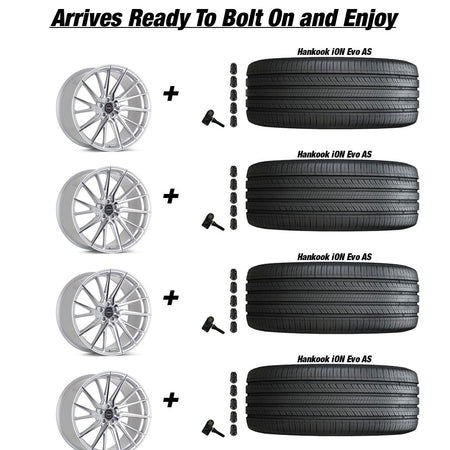 Tesla Model 3 Vossen HF-4T Silver Polished 20in wheel and Hankook iON Evo AS tire package