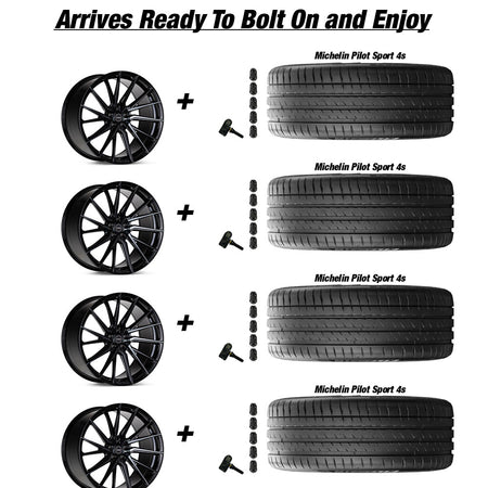 Tesla Model 3 Vossen HF-4T Tinted Gloss Black 20in wheel and Michelin Pilot Sport 4s tire package
