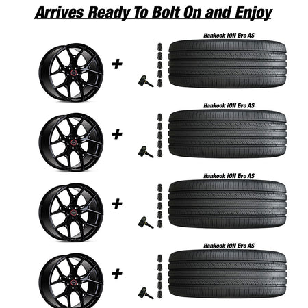 Tesla Model 3 Vossen HF-5 Gloss Black 20in wheel and Hankook iON Evo AS tire package