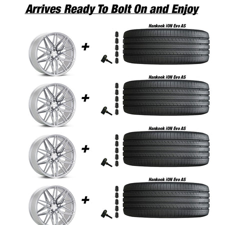 Tesla Model 3 Vossen HF-7 Silver Polished 20in wheel and Hankook iON Evo AS tire package