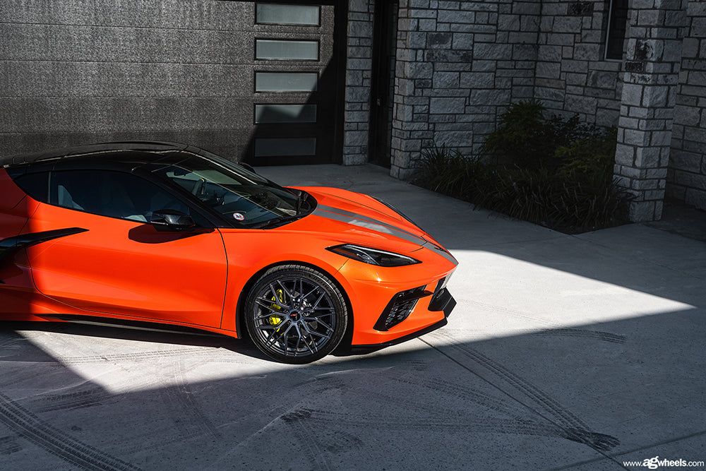 Sebring orange C8 Corvette with Avant Garde Rims