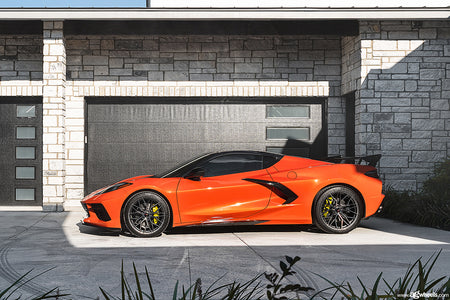 Sebring orange C8 Corvette side with Avant Garde Rims