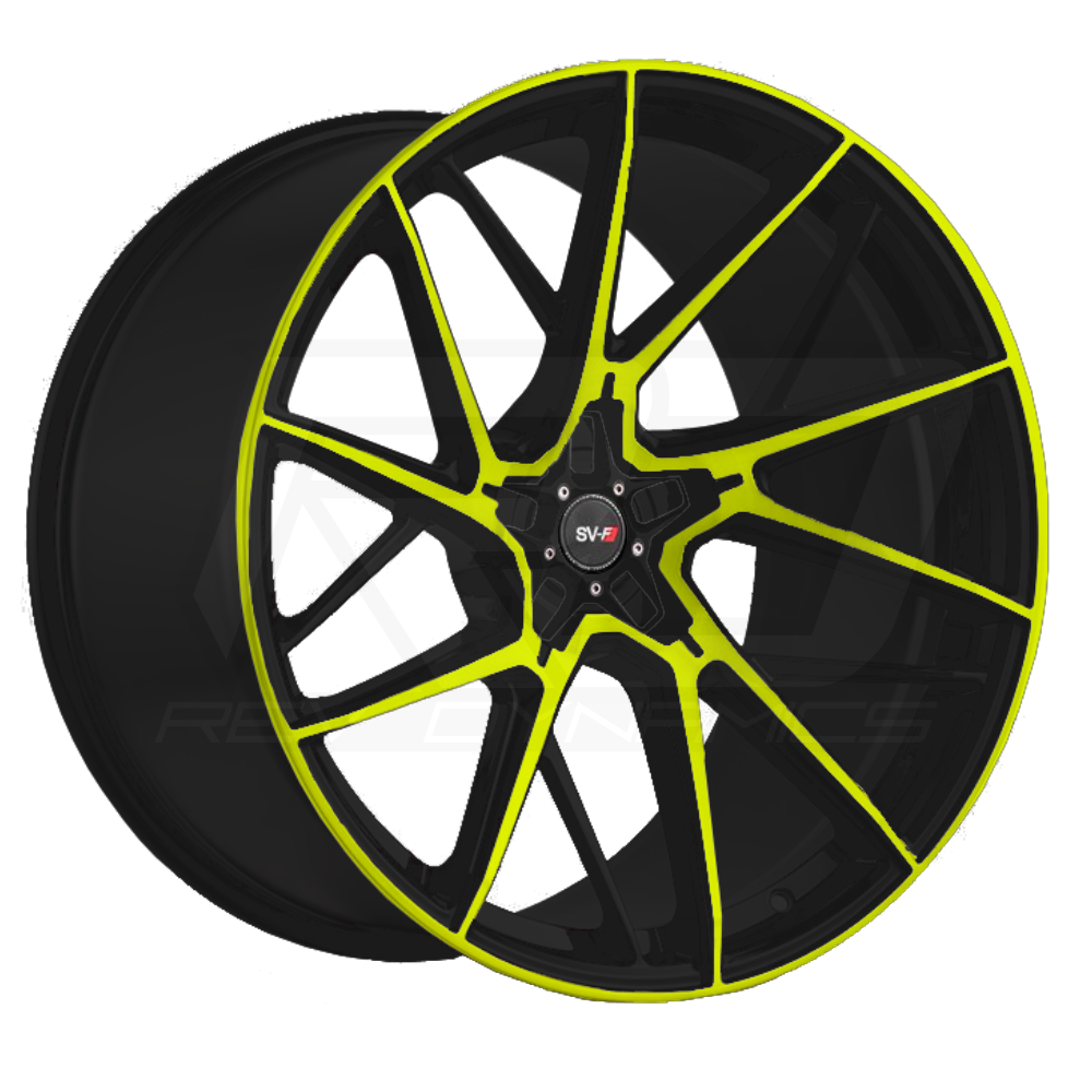 C8 Corvette Power Coated Custom Accelerate Yellow and Black Savini SV-F6 Wheel