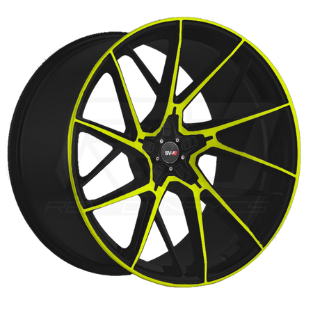 C8 Corvette Power Coated Custom Accelerate Yellow and Black Savini SV-F6 Wheel